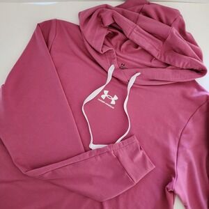Under Armour Women Loose Fit Pullover Hoodie Pink Medium Pockets